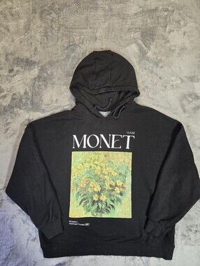Primark Claude Monet Jerusalem Artichoke Flowers Hoodie Size Large Black